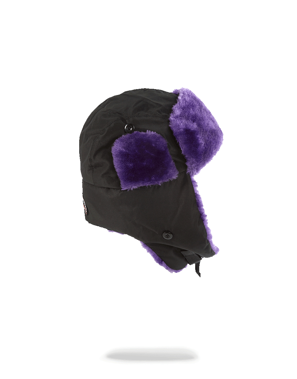 BLACK 3M PURPLE FUR AVIATOR HAT