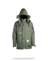 GREEN ARMY PATCHES LONG PARKA HOODY MENS (SIZE SMALL)