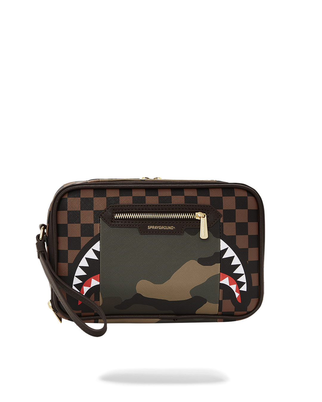 EXTERIOR GOLD ZIP POCKET SHARKS IN PARIS TOILETRY BRICKSIDE BAG
