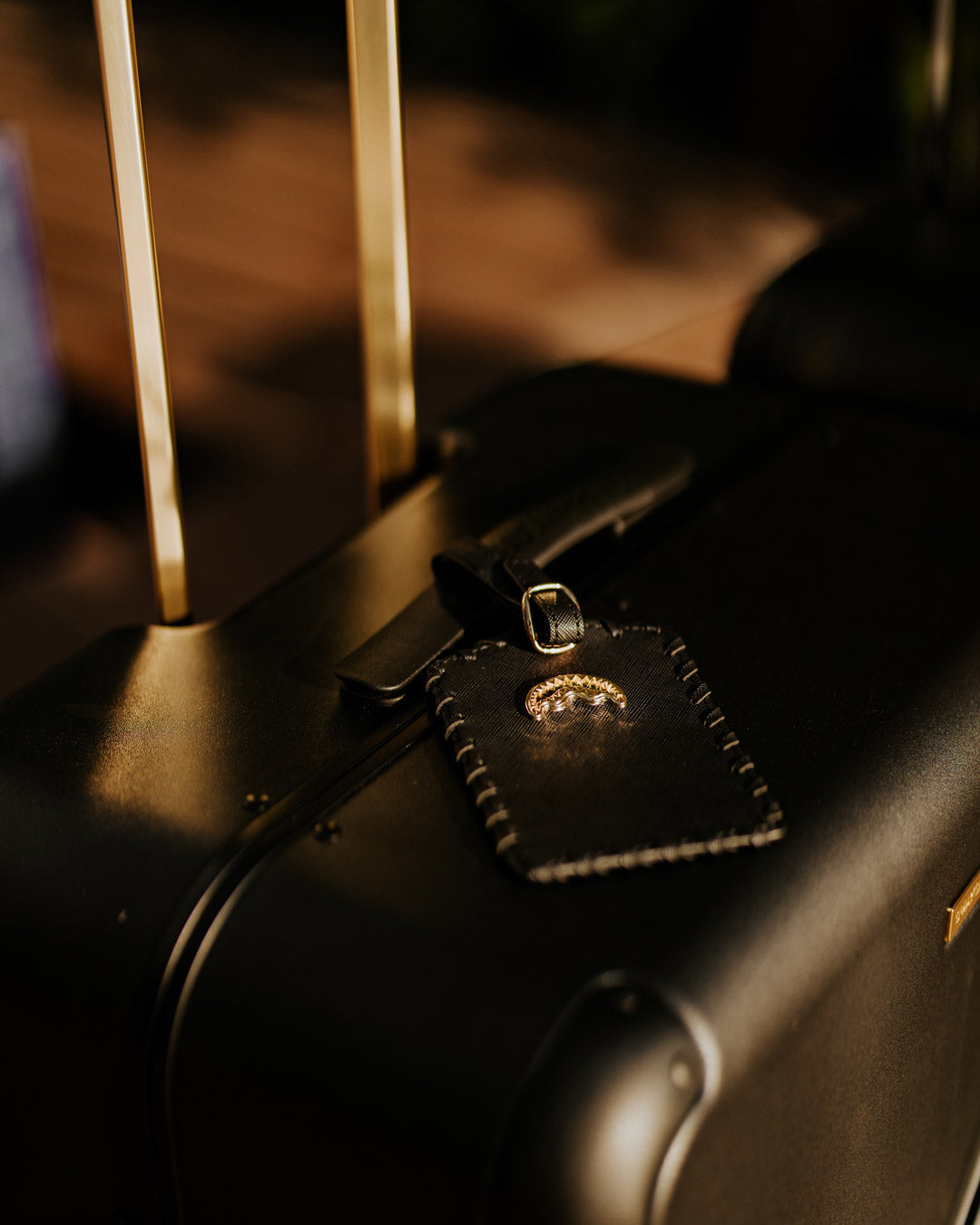 REALITY CHECK SHARKITECTURE CARRY-ON JETBLACK LUGGAGE (GOLD HARDWARE)